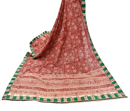 Indian Red & Beige Vintage Dupatta Long Stole Block Print 100% Pure Cotton Scarf Veil Soft Floral Boho Scarves