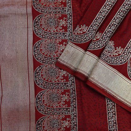 Vintage Banarasi Saree Pure Satin Silk Woven Brocade Zari Fabric Maroon Heavy Craft Sari 5 Yards Indian Antique Textile Dress Making