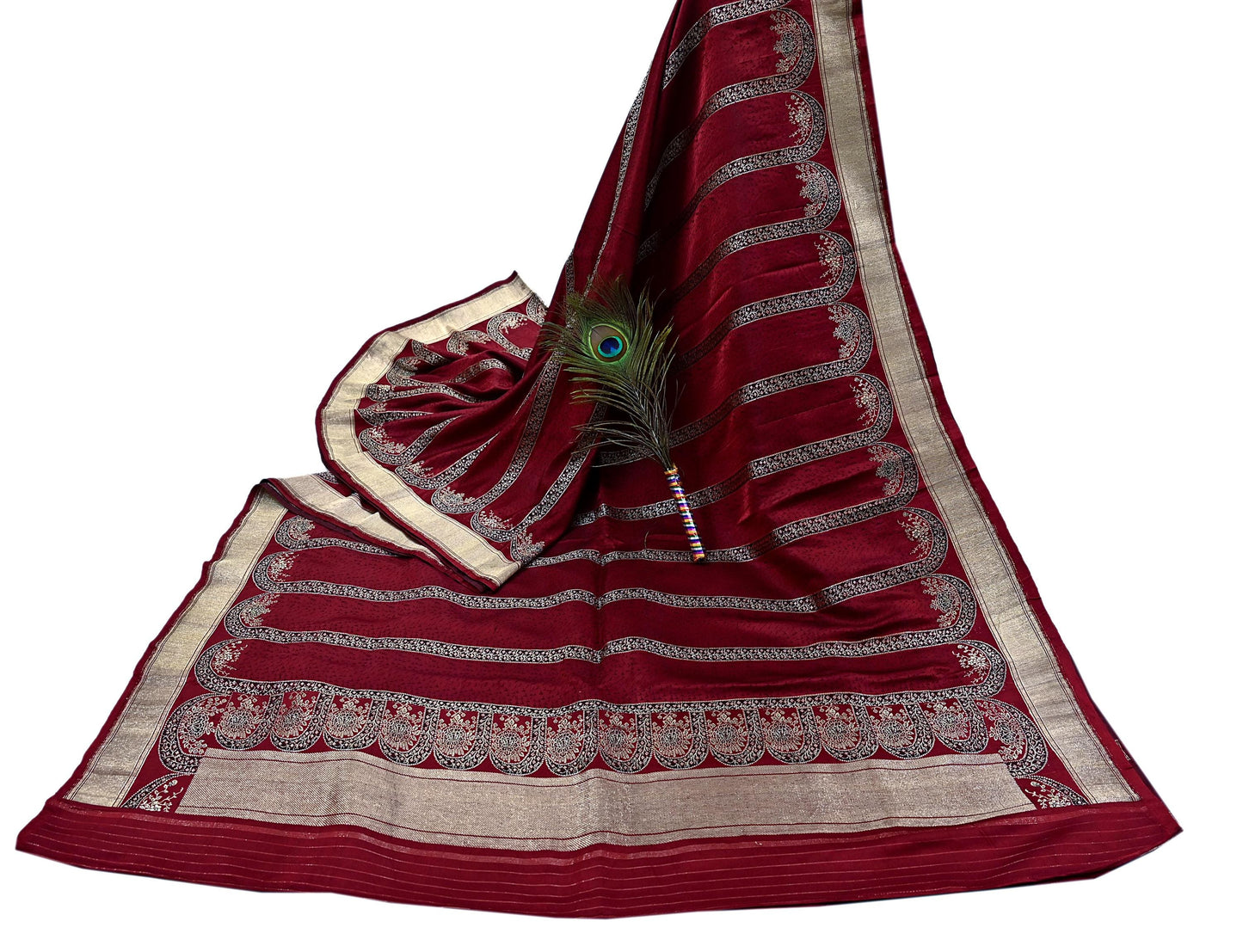 Vintage Banarasi Saree Pure Satin Silk Woven Brocade Zari Fabric Maroon Heavy Craft Sari 5 Yards Indian Antique Textile Dress Making