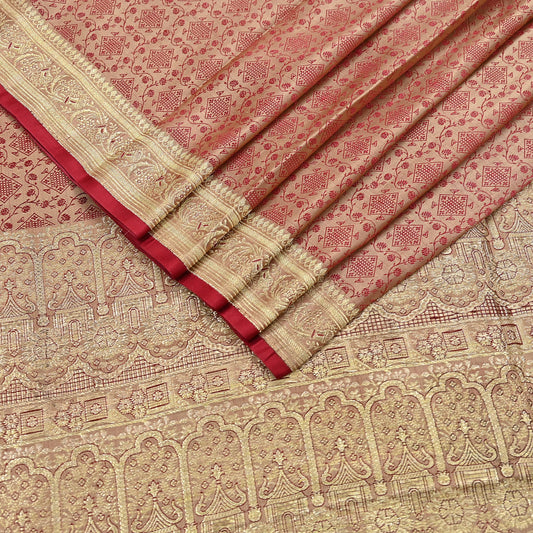 Indian Vintage Sari Beige Heavy Pure Silk Woven Banarasi Brocade Saree Fabric 5Yd Ethnic Dress making Crafting Bollywood Dress Designing
