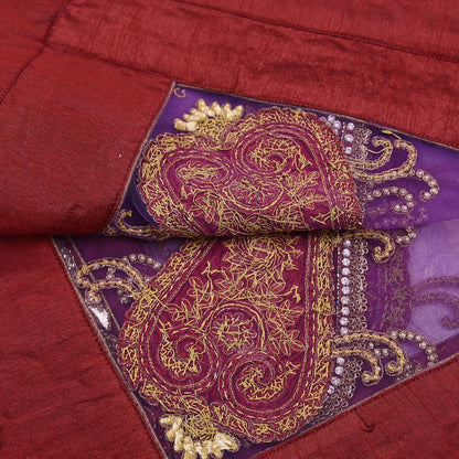 Indian Vintage Heavy Wedding Purple Dupatta Net Mesh Long Stole Hand Embroidered Scarves Golden Zardozi Dabka Zari Stole