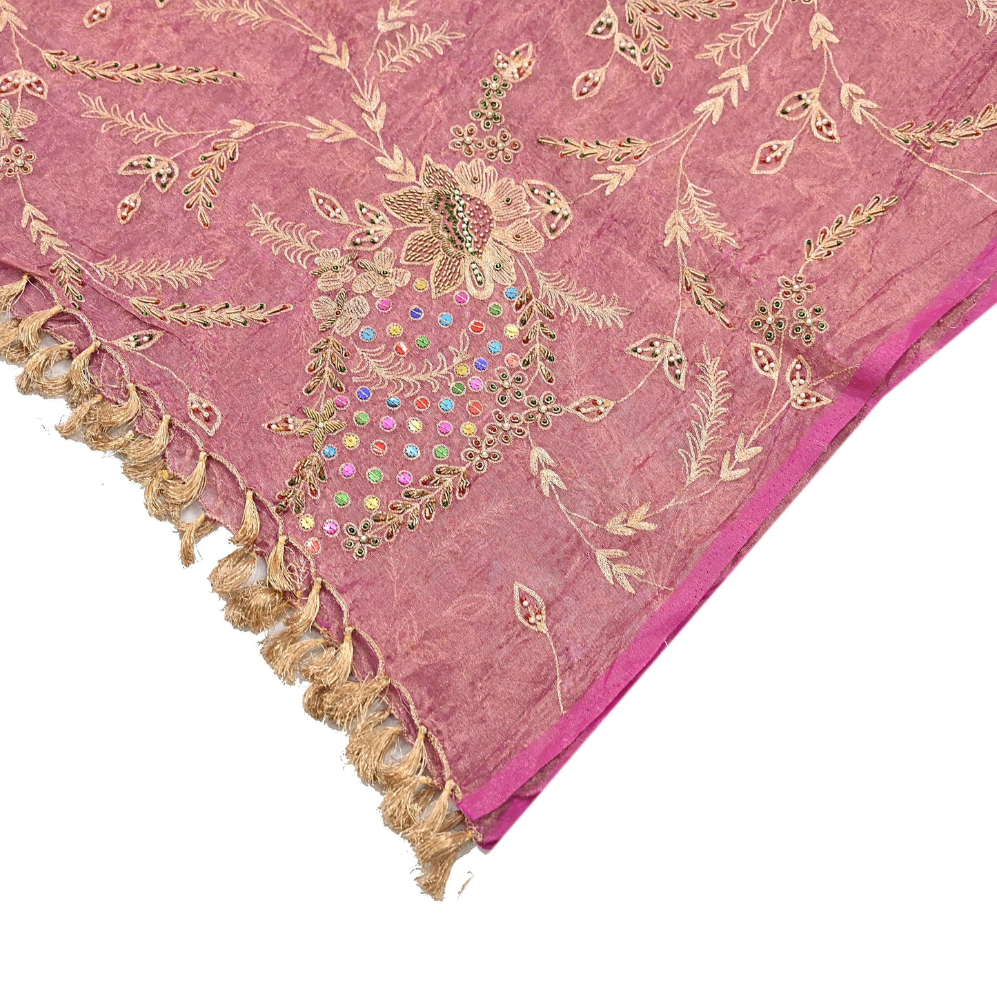 Indian Vintage Bridal Heavy Dupatta Pink Pure Tissue Silk Long Stole Hand Embroidered Hijab Scarves Zari Zardozi/Dabka Wedding Hijab Veil