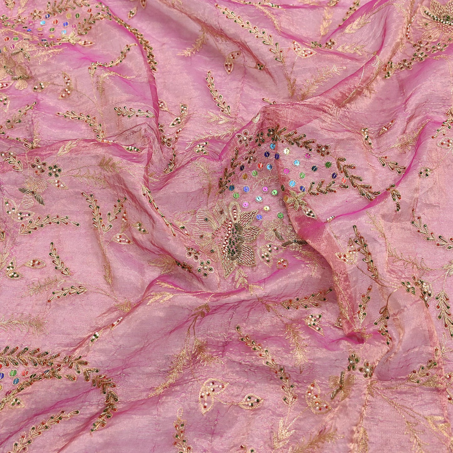 Indian Vintage Bridal Heavy Dupatta Pink Pure Tissue Silk Long Stole Hand Embroidered Hijab Scarves Zari Zardozi/Dabka Wedding Hijab Veil