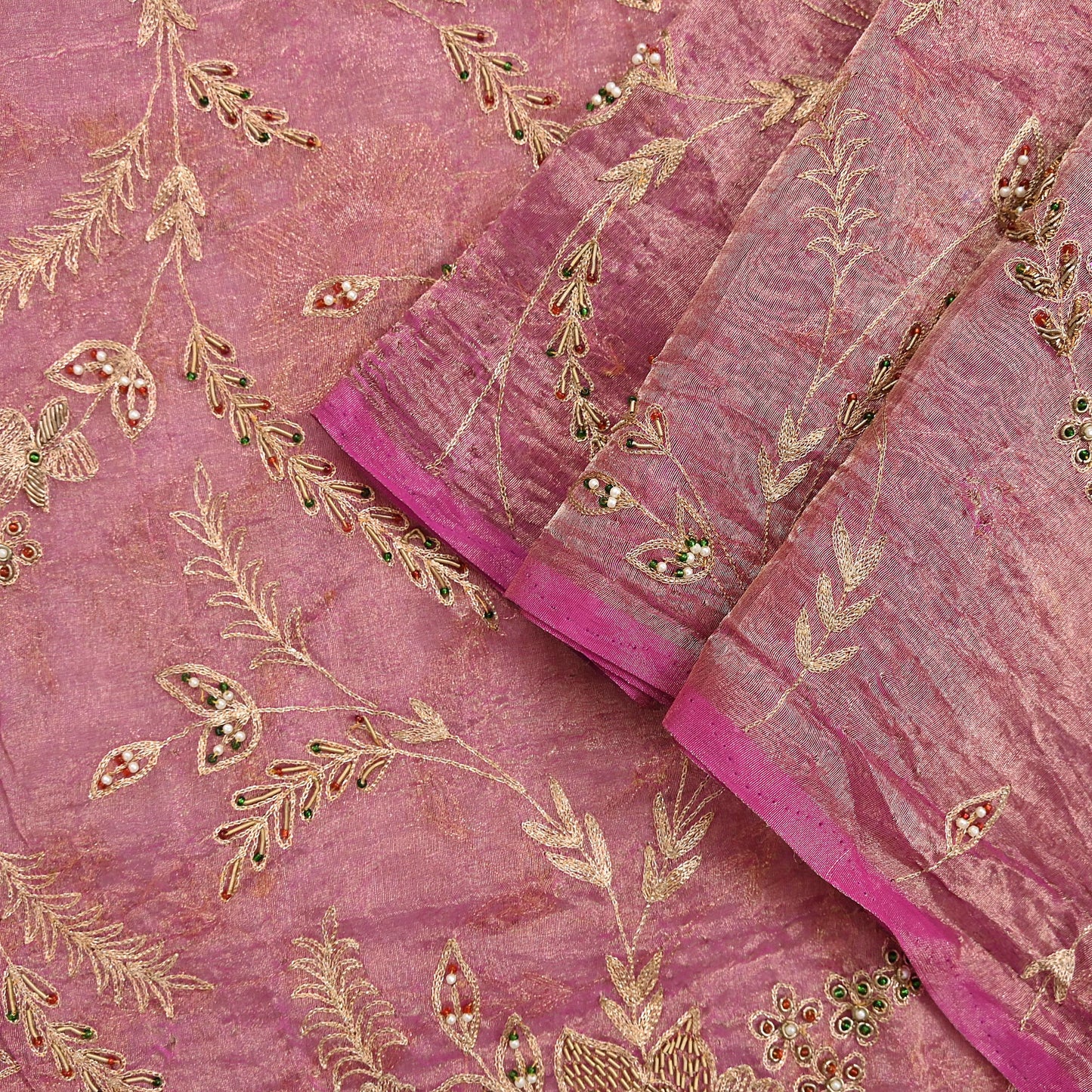 Indian Vintage Bridal Heavy Dupatta Pink Pure Tissue Silk Long Stole Hand Embroidered Hijab Scarves Zari Zardozi/Dabka Wedding Hijab Veil