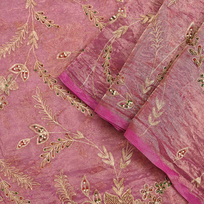 Indian Vintage Bridal Heavy Dupatta Pink Pure Tissue Silk Long Stole Hand Embroidered Hijab Scarves Zari Zardozi/Dabka Wedding Hijab Veil