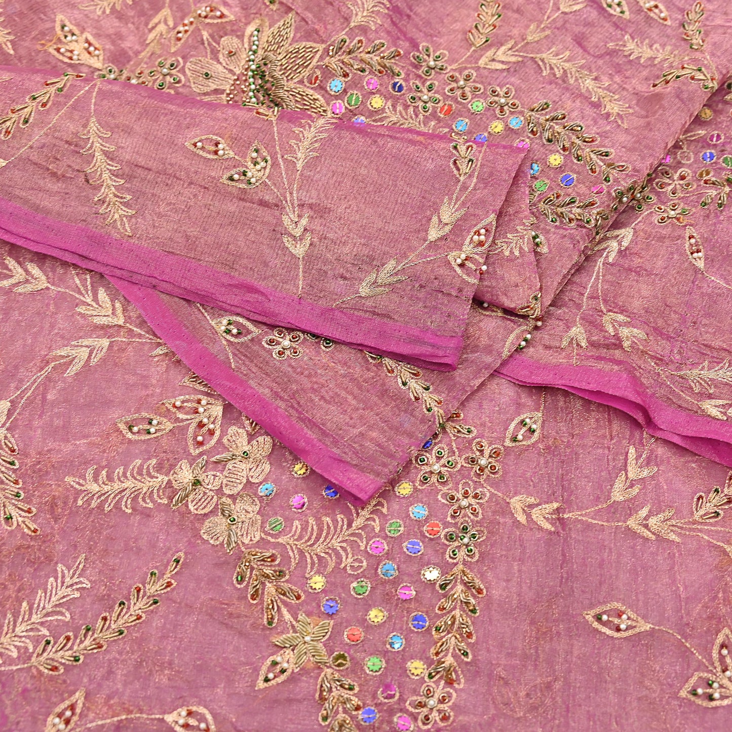 Indian Vintage Bridal Heavy Dupatta Pink Pure Tissue Silk Long Stole Hand Embroidered Hijab Scarves Zari Zardozi/Dabka Wedding Hijab Veil