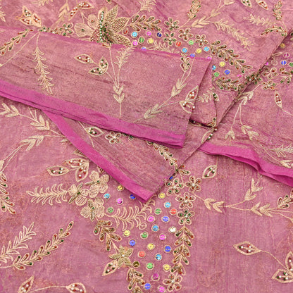 Indian Vintage Bridal Heavy Dupatta Pink Pure Tissue Silk Long Stole Hand Embroidered Hijab Scarves Zari Zardozi/Dabka Wedding Hijab Veil