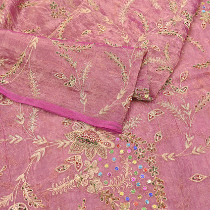 Indian Vintage Bridal Heavy Dupatta Pink Pure Tissue Silk Long Stole Hand Embroidered Hijab Scarves Zari Zardozi/Dabka Wedding Hijab Veil