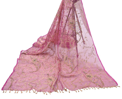 Indian Vintage Bridal Heavy Dupatta Pink Pure Tissue Silk Long Stole Hand Embroidered Hijab Scarves Zari Zardozi/Dabka Wedding Hijab Veil