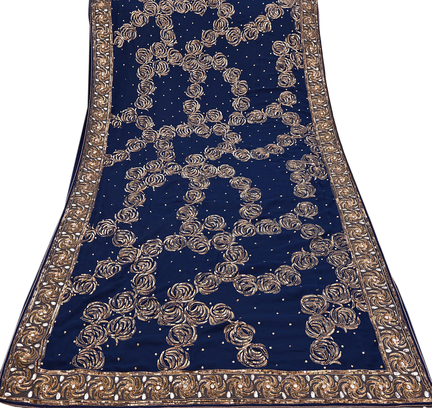 Indian Vintage Sari Blue Pure Georgette Silk Hand Embroidered Sarees Craft Fabric 6Yd Sewing Soft Ethnic Sequins Wedding Sarees
