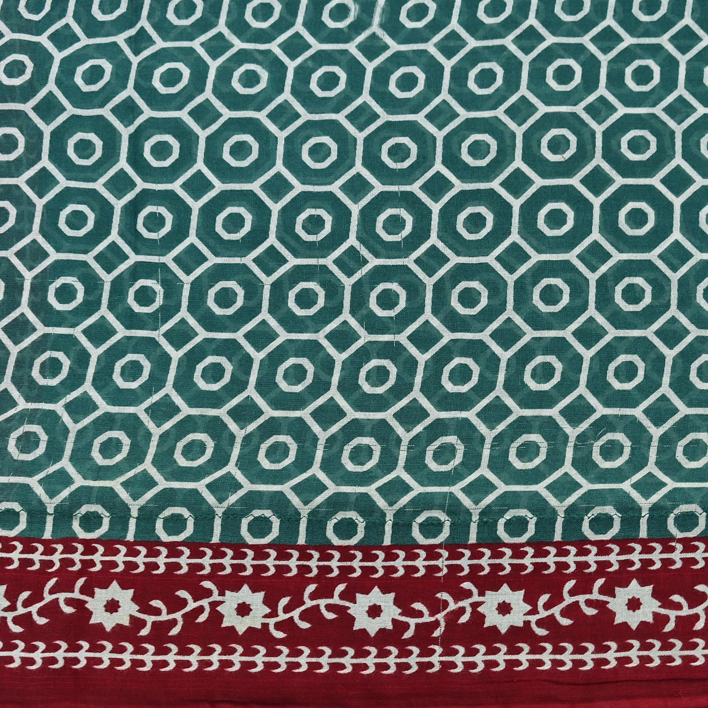 Indian Vintage Sari Green & Red Printed Pure Cotton Saree Craft Fabric 5Yd Sewing Sarong Wrap Boho Floral Crafting Upcycle Quilting Used