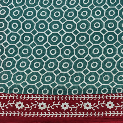 Indian Vintage Sari Green & Red Printed Pure Cotton Saree Craft Fabric 5Yd Sewing Sarong Wrap Boho Floral Crafting Upcycle Quilting Used