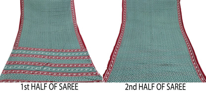 Indian Vintage Sari Green & Red Printed Pure Cotton Saree Craft Fabric 5Yd Sewing Sarong Wrap Boho Floral Crafting Upcycle Quilting Used