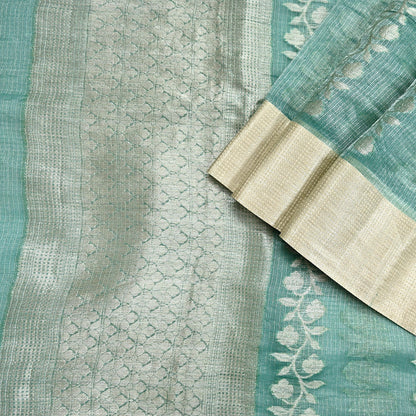 Indian Vintage Sari Green Hand Woven 100% Pure Organza Silk Saree Craft Fabric 6Yd Dress Making Crafting Quilting Upcycle Zari