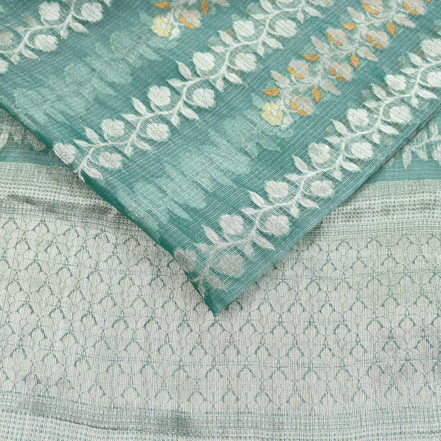 Indian Vintage Sari Green Hand Woven 100% Pure Organza Silk Saree Craft Fabric 6Yd Dress Making Crafting Quilting Upcycle Zari