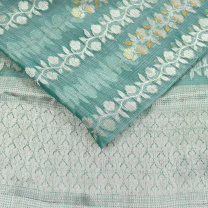Indian Vintage Sari Green Hand Woven 100% Pure Organza Silk Saree Craft Fabric 6Yd Dress Making Crafting Quilting Upcycle Zari