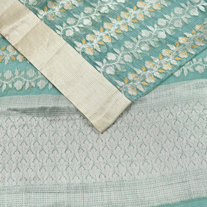 Indian Vintage Sari Green Hand Woven 100% Pure Organza Silk Saree Craft Fabric 6Yd Dress Making Crafting Quilting Upcycle Zari