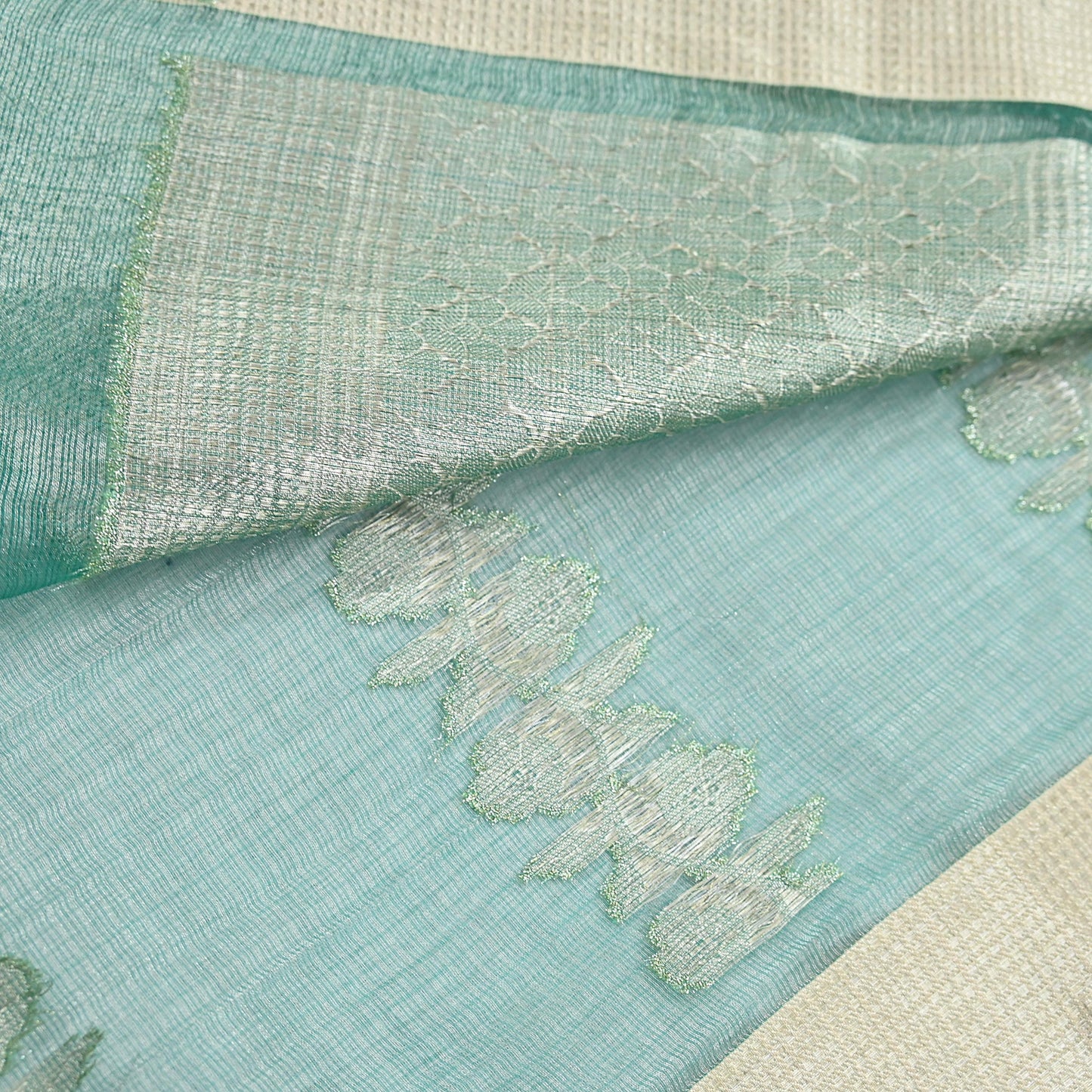 Indian Vintage Sari Green Hand Woven 100% Pure Organza Silk Saree Craft Fabric 6Yd Dress Making Crafting Quilting Upcycle Zari