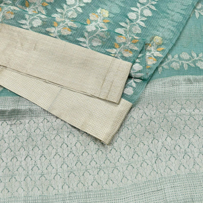 Indian Vintage Sari Green Hand Woven 100% Pure Organza Silk Saree Craft Fabric 6Yd Dress Making Crafting Quilting Upcycle Zari