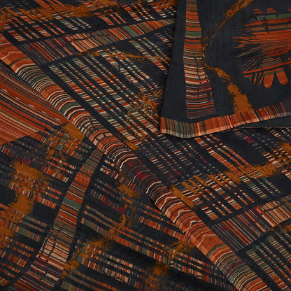 Vintage Saree Black Pure Chiffon Silk Printed Sari Craft Fabric Sewing 5Yard Soft