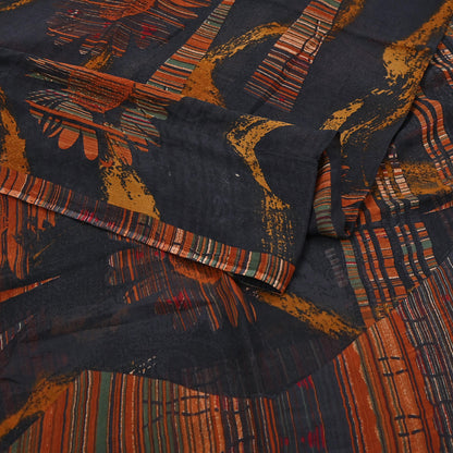 Vintage Saree Black Pure Chiffon Silk Printed Sari Craft Fabric Sewing 5Yard Soft