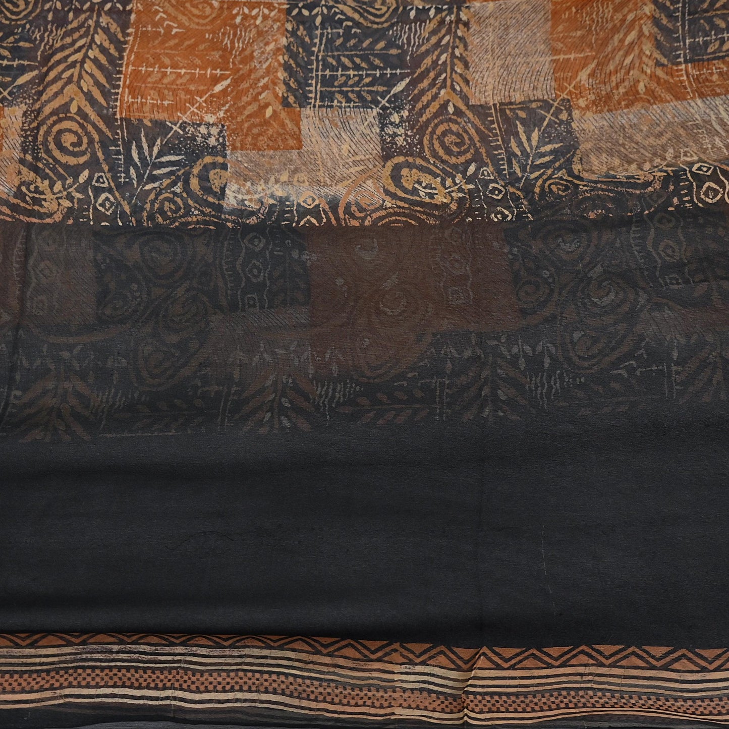 Women Vintage Sari Black & Rusty Brown 100% Pure Georgette Silk Block Printed Saree Craft Fabric Sewing 5Yard Soft Sari Dress Making