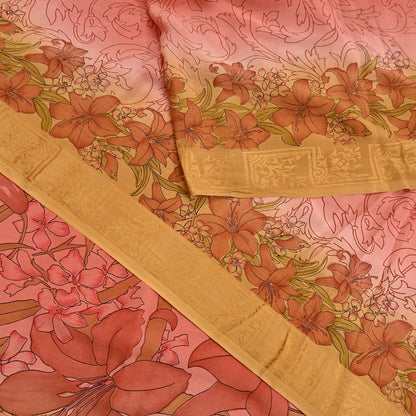 Indian Vintage Sari Peach Pure Silk Printed Sarees 5yd Sewing Craft Fabric Dress Making Soft Upcycle Quilting Crafting