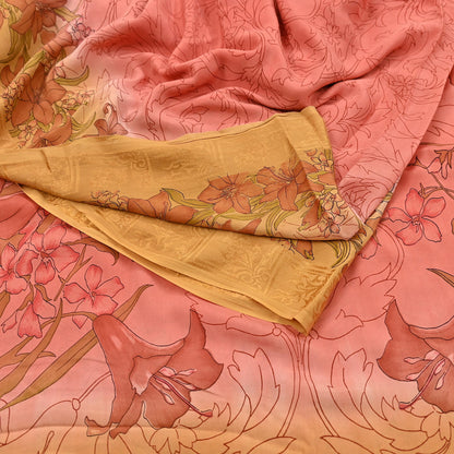 Indian Vintage Sari Peach Pure Silk Printed Sarees 5yd Sewing Craft Fabric Dress Making Soft Upcycle Quilting Crafting