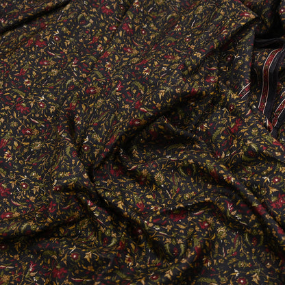 Indian Vintage Red & Black Pure Silk Printed Saree 6Yards Soft Floral Fabric for Dressmaking, Quilting, Crafting, Sewing, Dress Making