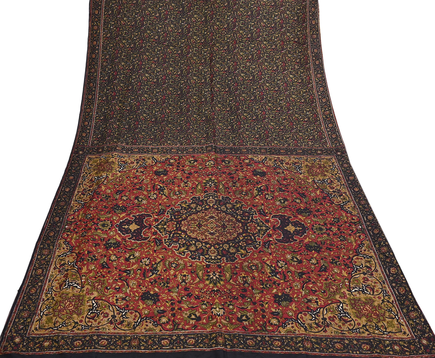 Indian Vintage Red & Black Pure Silk Printed Saree 6Yards Soft Floral Fabric for Dressmaking, Quilting, Crafting, Sewing, Dress Making