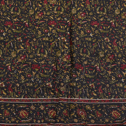 Indian Vintage Red & Black Pure Silk Printed Saree 6Yards Soft Floral Fabric for Dressmaking, Quilting, Crafting, Sewing, Dress Making