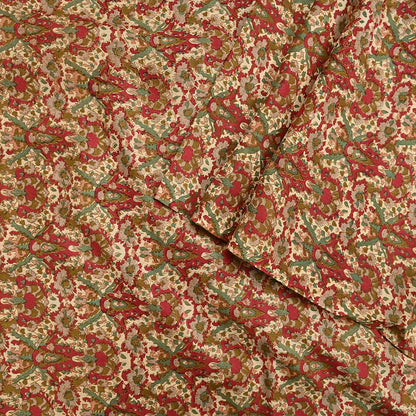Indian Vintage Sari Beige & Red 100% Pure Silk Block Printed Sarees 6yd Craft Fabric Sewing Soft Dress Making Quilting Crafting Upcycle