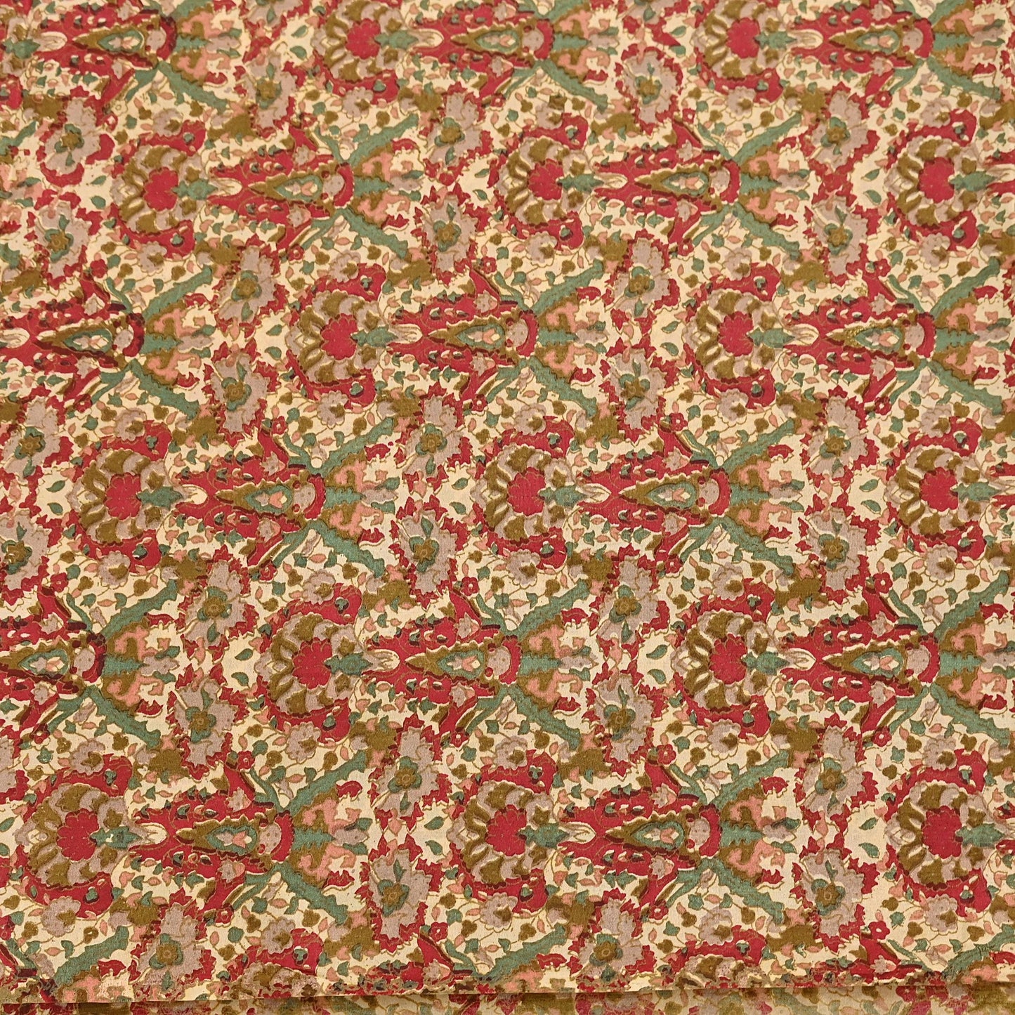 Indian Vintage Sari Beige & Red 100% Pure Silk Block Printed Sarees 6yd Craft Fabric Sewing Soft Dress Making Quilting Crafting Upcycle
