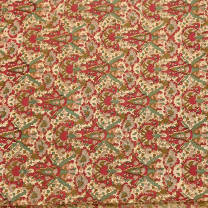 Indian Vintage Sari Beige & Red 100% Pure Silk Block Printed Sarees 6yd Craft Fabric Sewing Soft Dress Making Quilting Crafting Upcycle