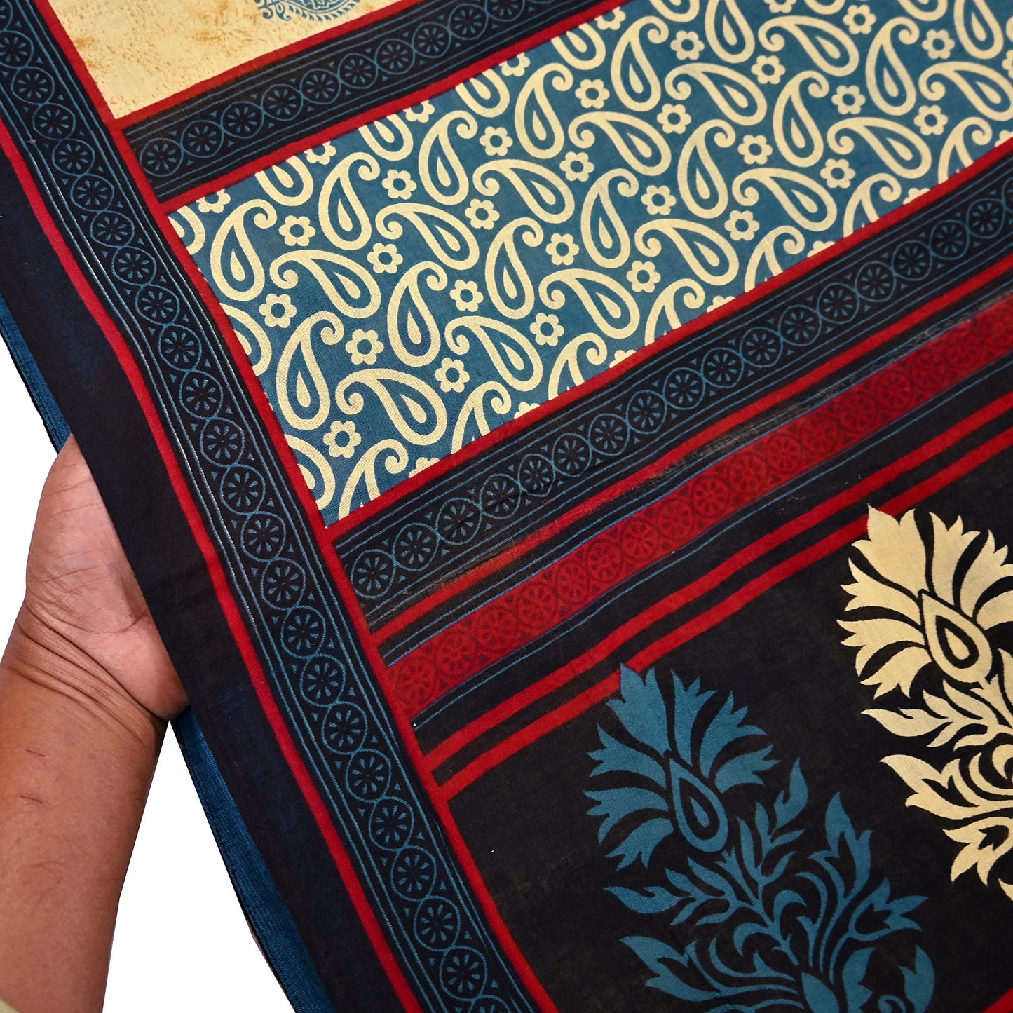 Indian Vintage Yellow & Teal Blue Saree Printed 100% Pure Cotton Sari Craft Fabric 5Yd Soft Sewing Sarong Wrap Dress Making Quilting