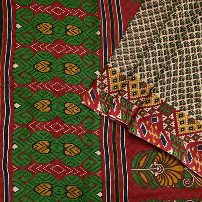 Indian Vintage Beige & red Saree Printed 100% Pure Cotton Sari Craft Fabric 5Yd Soft Sewing Sarong Wrap Dress Making Quilting