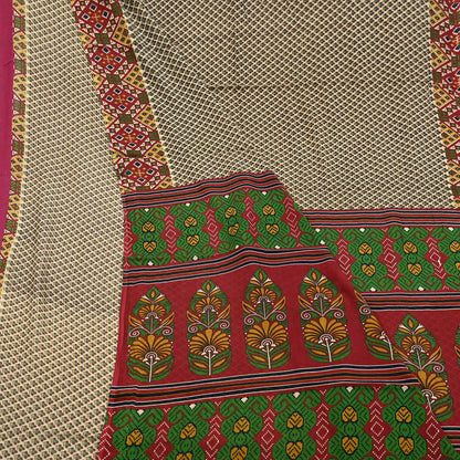 Indian Vintage Beige & red Saree Printed 100% Pure Cotton Sari Craft Fabric 5Yd Soft Sewing Sarong Wrap Dress Making Quilting