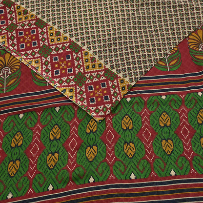 Indian Vintage Beige & red Saree Printed 100% Pure Cotton Sari Craft Fabric 5Yd Soft Sewing Sarong Wrap Dress Making Quilting