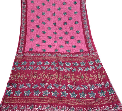 Indian Vintage Sari Pink & Red Batik Printed Saree 100% Pure Cotton 5Yd Craft Fabric Soft Sewing Sarong Wrap Boho Quilting Dress Making