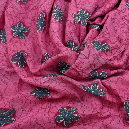 Indian Vintage Sari Pink & Red Batik Printed Saree 100% Pure Cotton 5Yd Craft Fabric Soft Sewing Sarong Wrap Boho Quilting Dress Making
