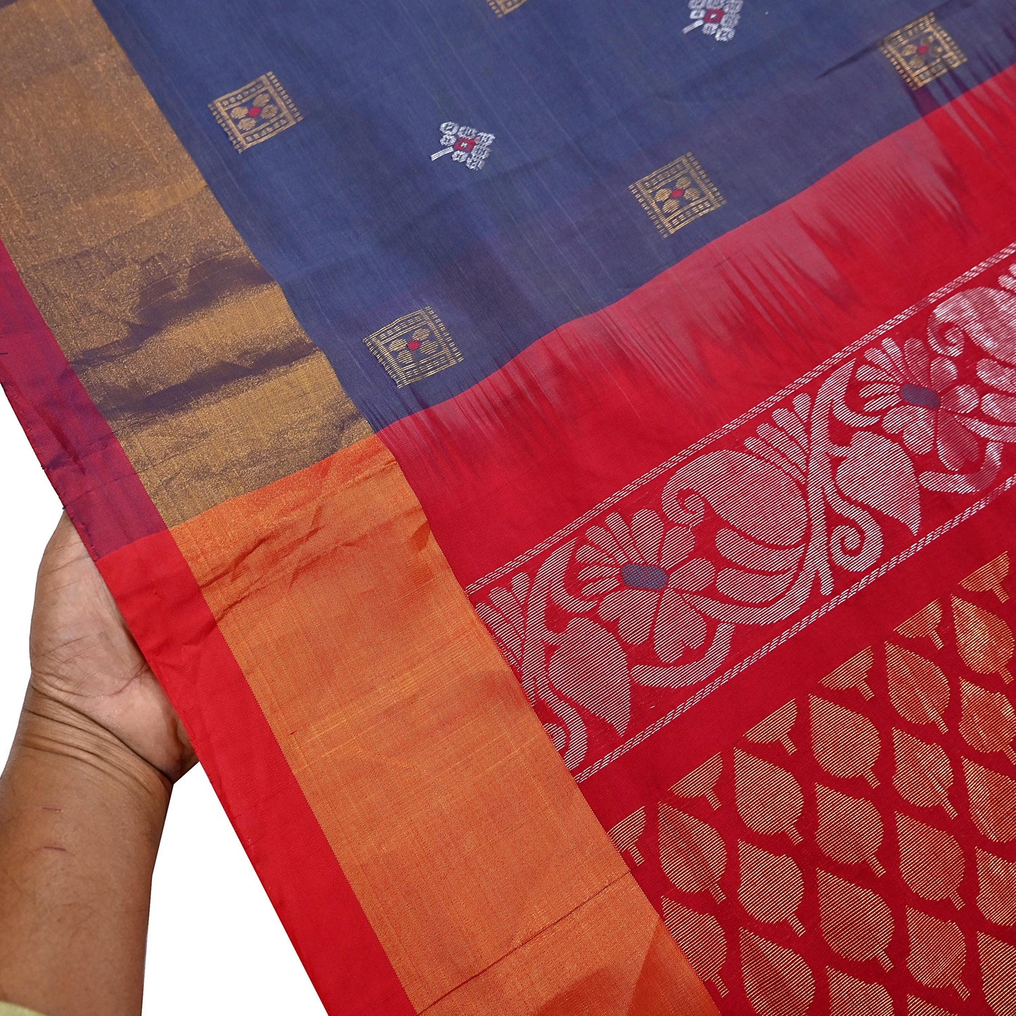 Indian Vintage Sari Red & Gray Artificial Silk Hand Woven Brocade Sarees 5yd Ethnic Craft Fabric Sewing Wedding Sarees Dress making Crafting