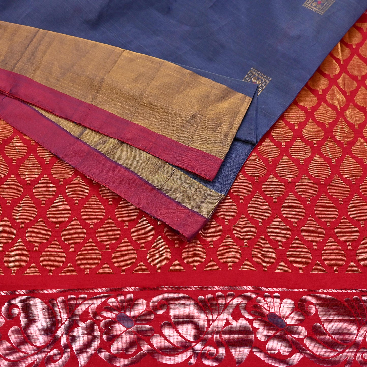 Indian Vintage Sari Red & Gray Artificial Silk Hand Woven Brocade Sarees 5yd Ethnic Craft Fabric Sewing Wedding Sarees Dress making Crafting