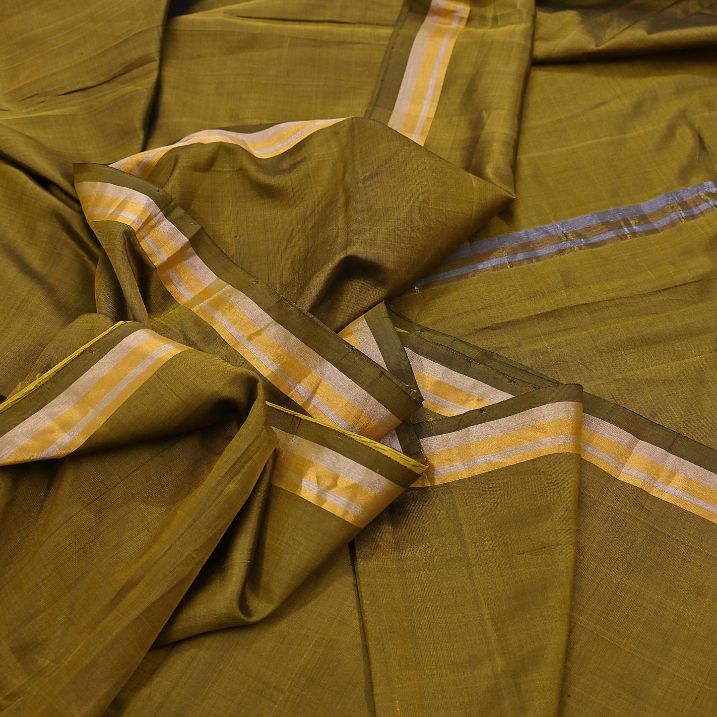 Indian Vintage Sari Green Mysore Silk Woven Sarees Craft Fabric 5Yd Ethnic South silk Dress Making Crafting Upcycle Quilting Zari Border