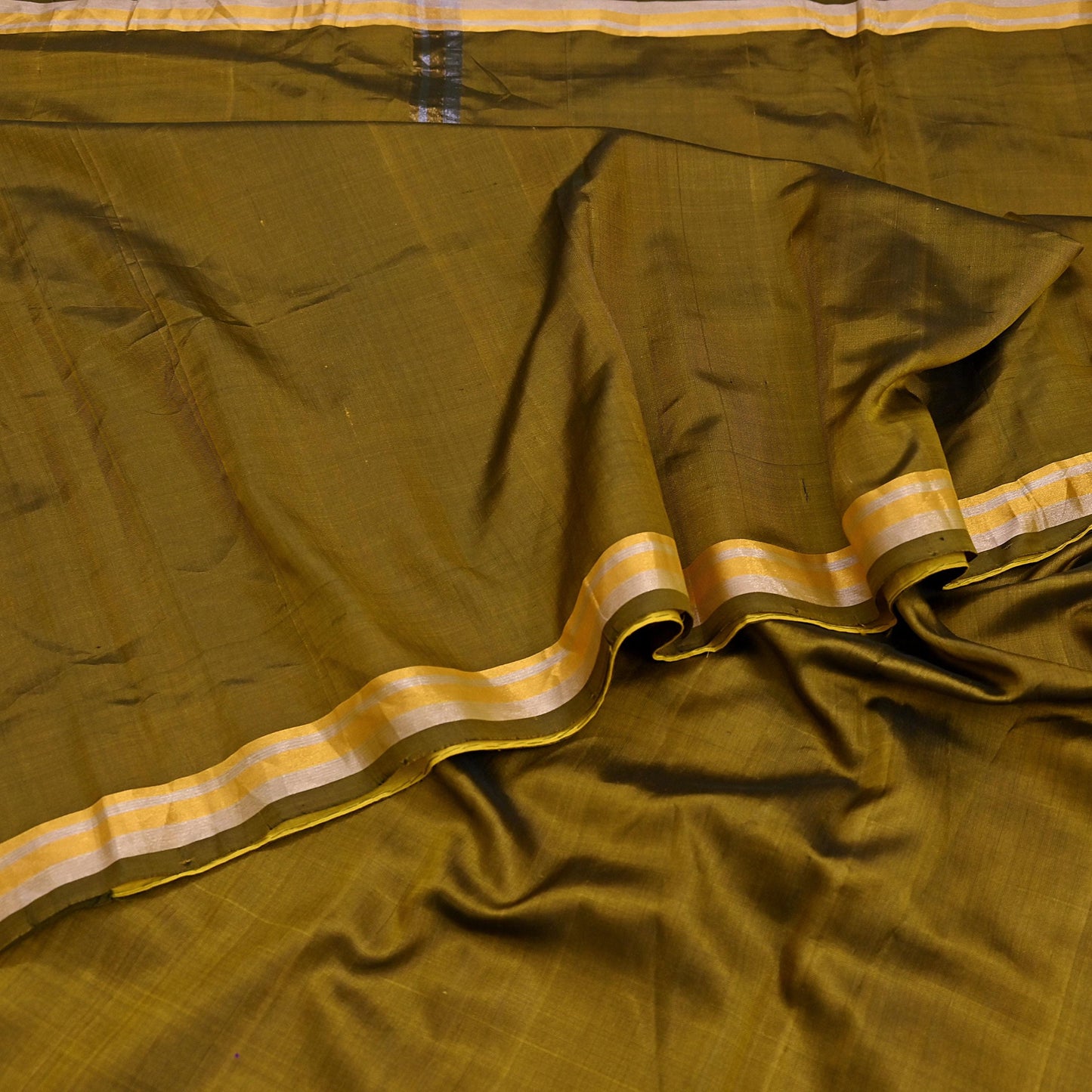 Indian Vintage Sari Green Mysore Silk Woven Sarees Craft Fabric 5Yd Ethnic South silk Dress Making Crafting Upcycle Quilting Zari Border