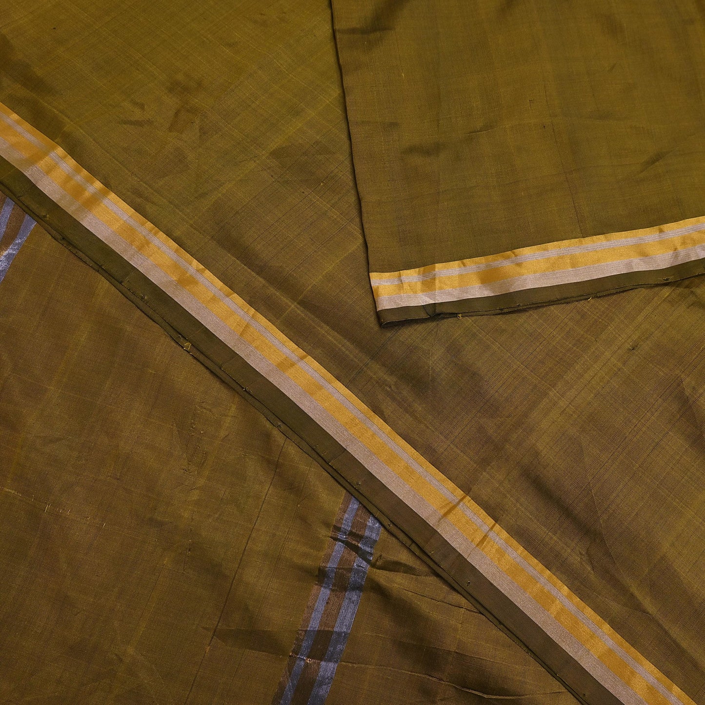 Indian Vintage Sari Green Mysore Silk Woven Sarees Craft Fabric 5Yd Ethnic South silk Dress Making Crafting Upcycle Quilting Zari Border