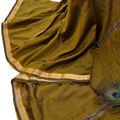 Indian Vintage Sari Green Mysore Silk Woven Sarees Craft Fabric 5Yd Ethnic South silk Dress Making Crafting Upcycle Quilting Zari Border