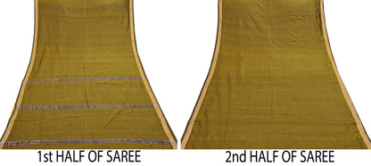 Indian Vintage Sari Green Mysore Silk Woven Sarees Craft Fabric 5Yd Ethnic South silk Dress Making Crafting Upcycle Quilting Zari Border