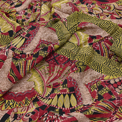 Indian Vintage Sari Black & Red Pure Crepe Silk Printed Sarees 5yd Sewing Floral Soft Craft Fabric Wrap Dress making Crafting Quilting