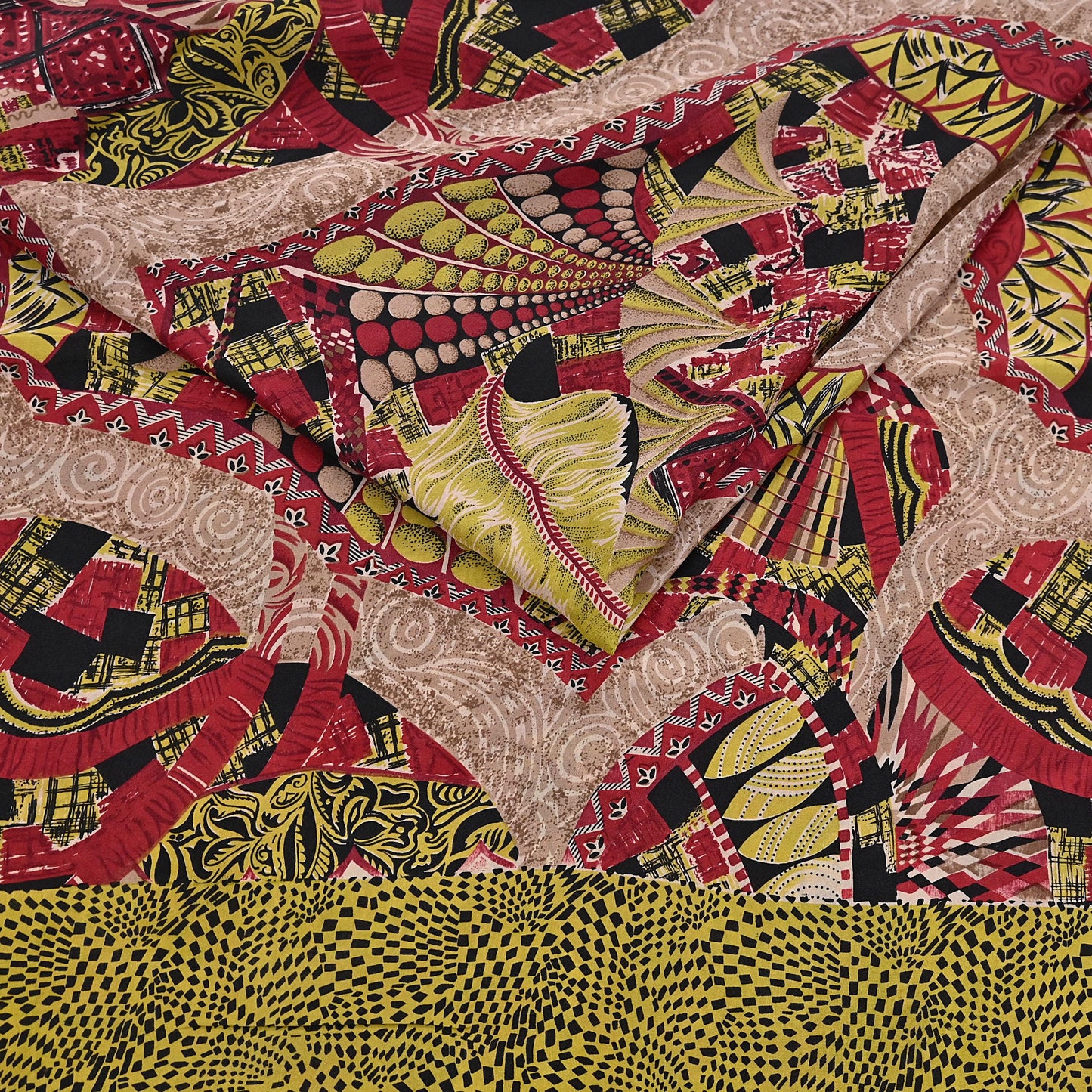 Indian Vintage Sari Black & Red Pure Crepe Silk Printed Sarees 5yd Sewing Floral Soft Craft Fabric Wrap Dress making Crafting Quilting