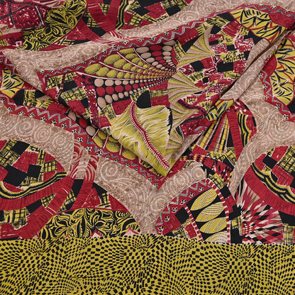 Indian Vintage Sari Black & Red Pure Crepe Silk Printed Sarees 5yd Sewing Floral Soft Craft Fabric Wrap Dress making Crafting Quilting